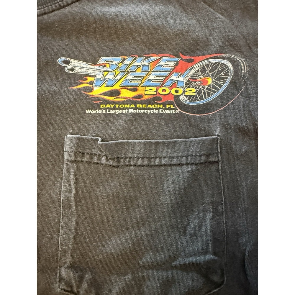 Vintage Y2K 2002 Daytona Bike Week T Shirt M Faded Black Motorcycle Pocket Tee